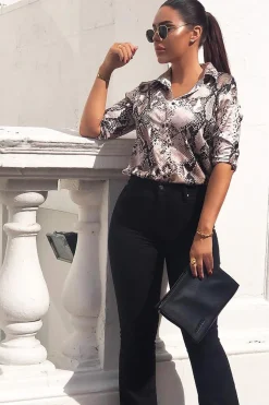 Rebellious Fashion Snake Print Satin Shirt - Ivani