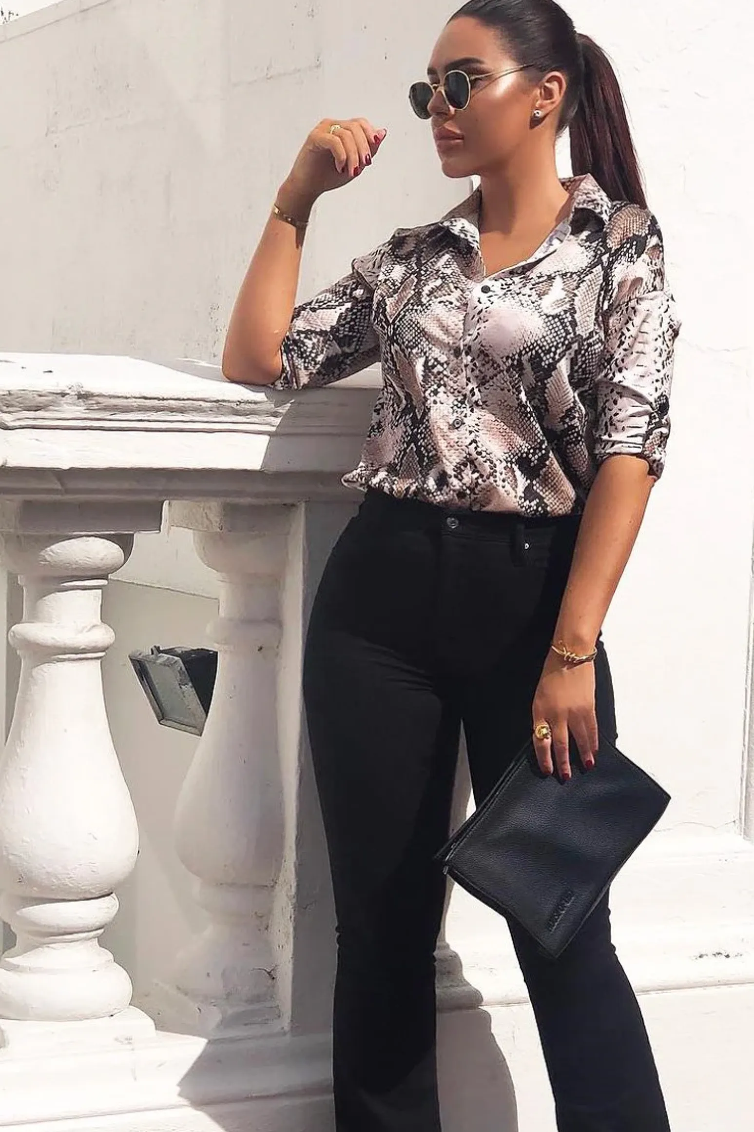 Rebellious Fashion Snake Print Satin Shirt - Ivani