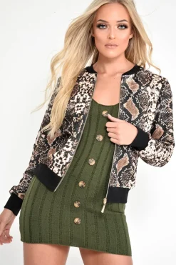 Rebellious Fashion Snake Print Zip Up Bomber Jacket - Elianis