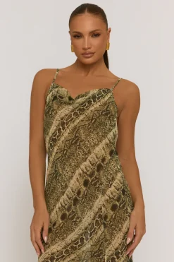Rebellious Fashion Snake Semi Sheer Cowl Maxi Dress - Romilda