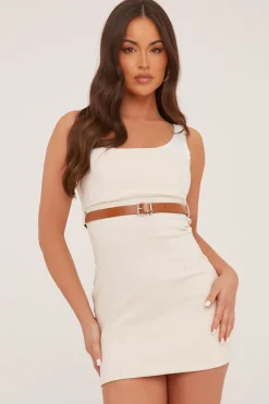 Rebellious Fashion Stone Contrast Straps Belt Detail Mini Dress - Nira