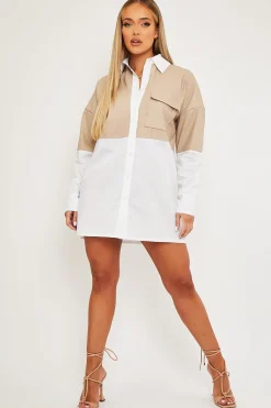 Rebellious Fashion Stone Faux Leather Panel Shirt Dress - Arriya