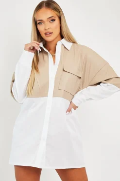 Rebellious Fashion Stone Faux Leather Panel Shirt Dress - Arriya