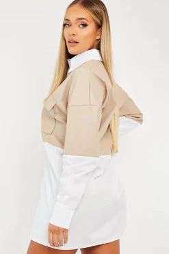 Rebellious Fashion Stone Faux Leather Panel Shirt Dress - Arriya