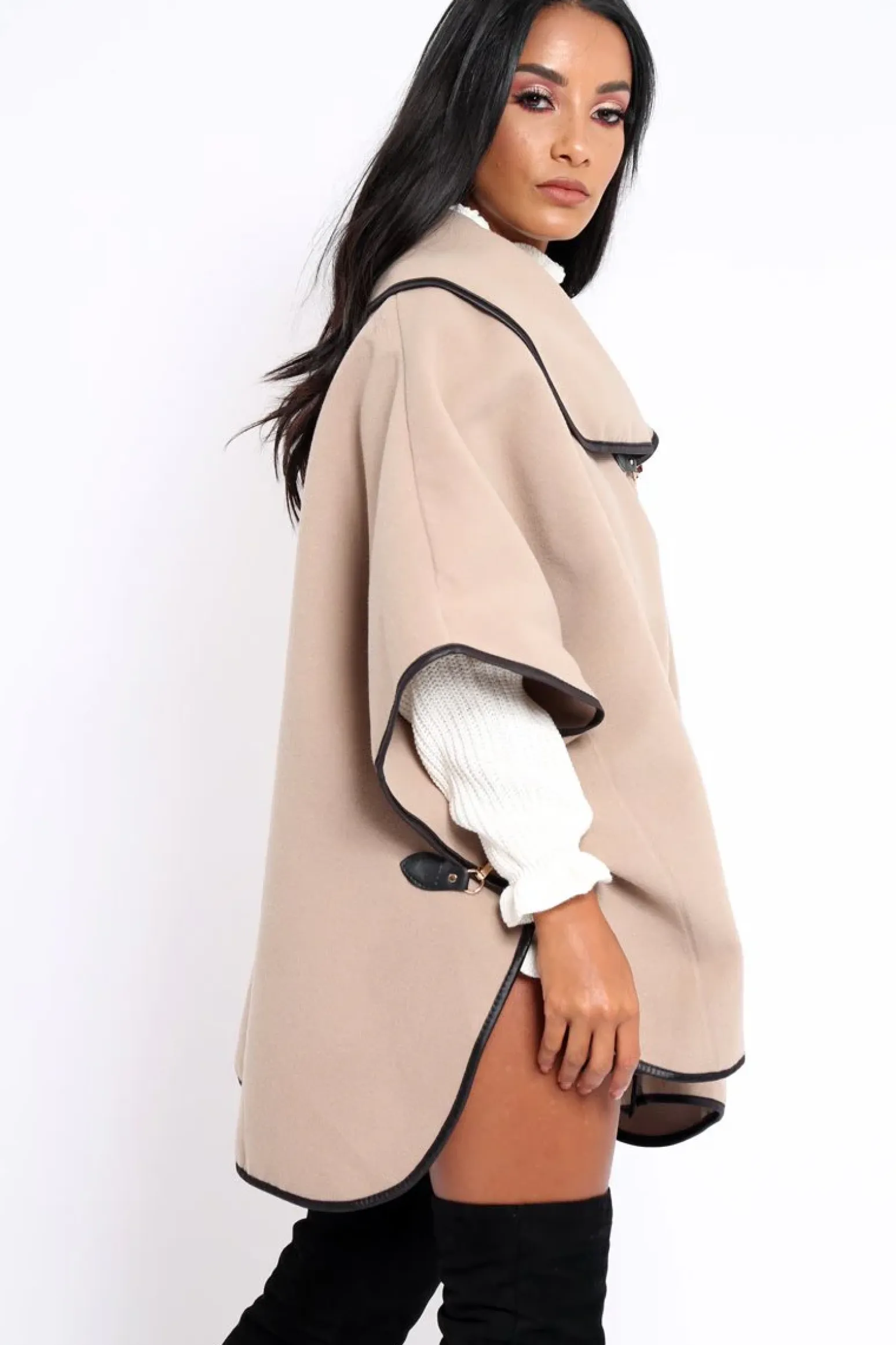 Rebellious Fashion Stone Buckle Clasp Poncho - Jozie