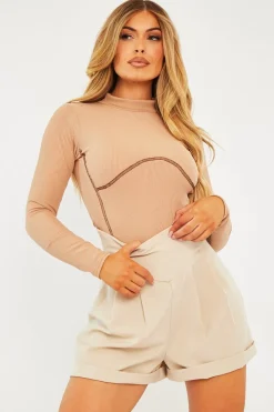 Rebellious Fashion Stone Contrast Stitch Corset Detail Bodysuit - Adisa