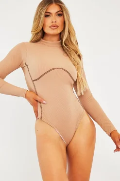 Rebellious Fashion Stone Contrast Stitch Corset Detail Bodysuit - Adisa
