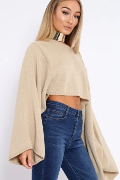 Rebellious Fashion Stone Cropped Batwing Jumper - Carmin