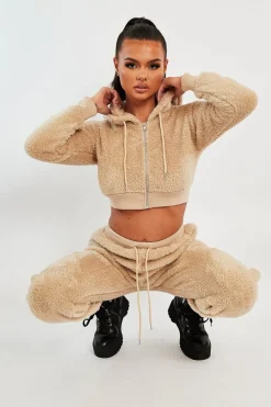 Rebellious Fashion Stone Cropped Teddy Zip Up Hoodie - Cheryl