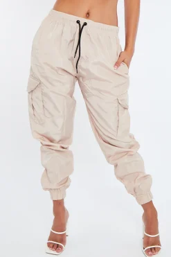 Rebellious Fashion Stone Cuffed Hem Shell Cargo Joggers - Iris