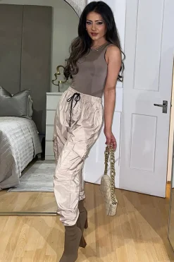 Rebellious Fashion Stone Cuffed Hem Shell Cargo Joggers - Iris