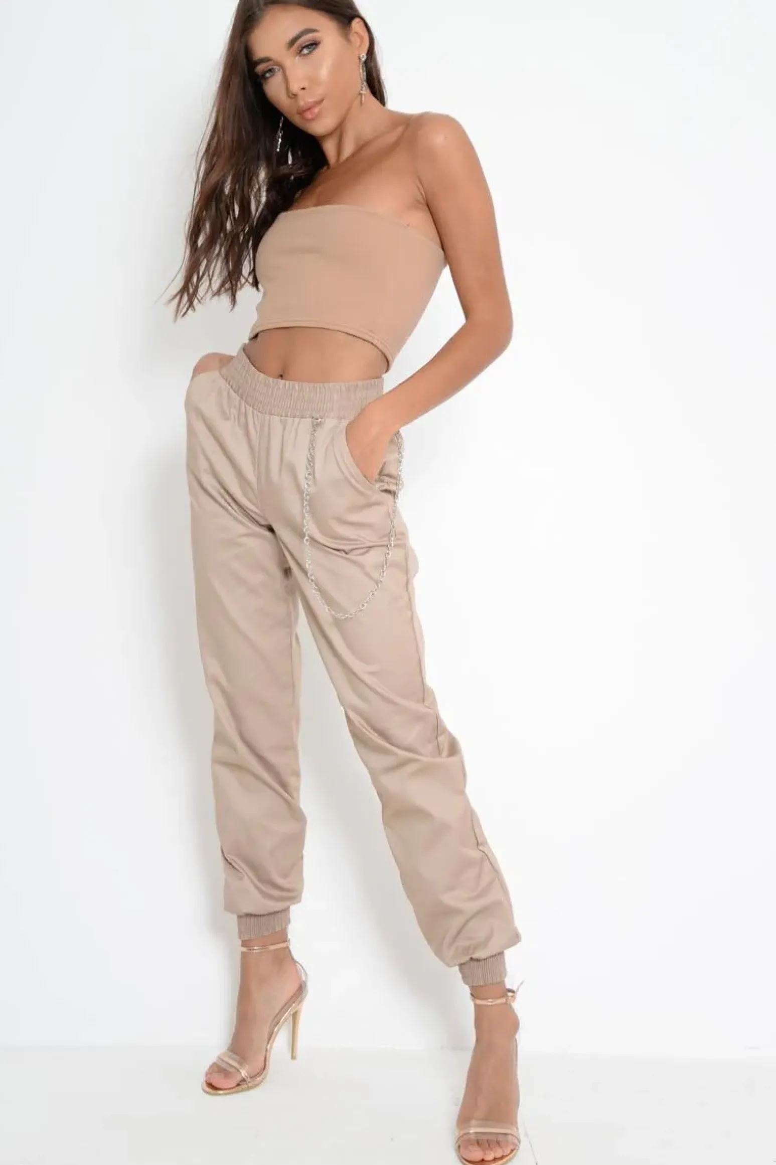 Rebellious Fashion Stone Cuffed Leg Cargo Trousers - Kyrah