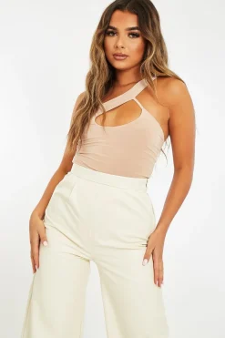Rebellious Fashion Stone Cut Out Off Shoulder Slinky Bodysuit - Jeanelle