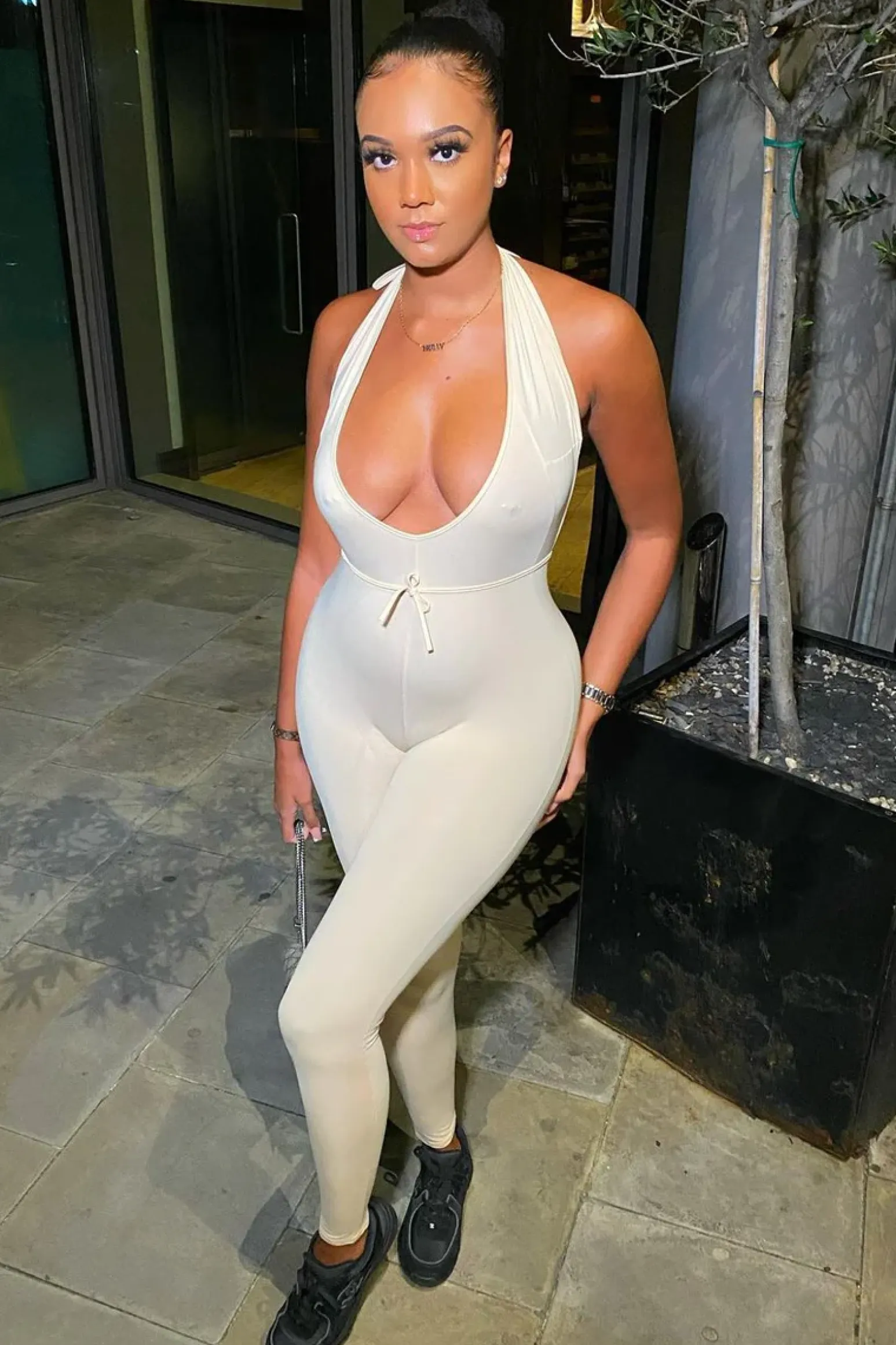Rebellious Fashion Stone Cut Out Tie Front Jumpsuit - Edla