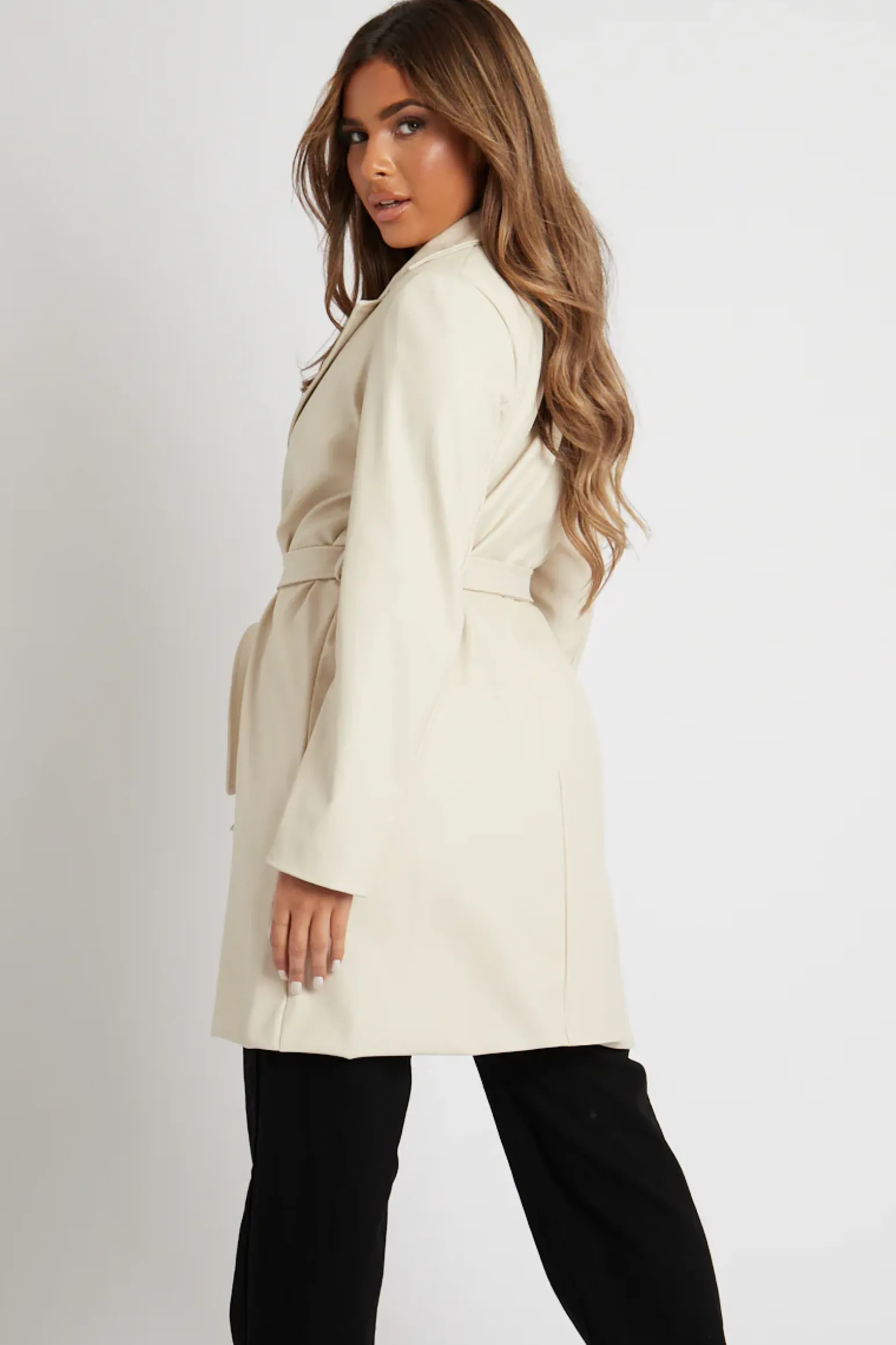 Rebellious Fashion Stone Faux Leather Belted Jacket - Myani