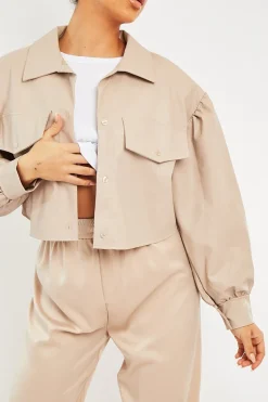 Rebellious Fashion Stone Faux Leather Cropped Shacket - Ivyana
