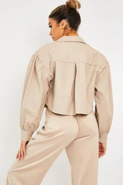 Rebellious Fashion Stone Faux Leather Cropped Shacket - Ivyana