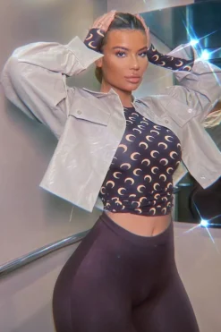 Rebellious Fashion Stone Faux Leather Cropped Shacket - Ivyana