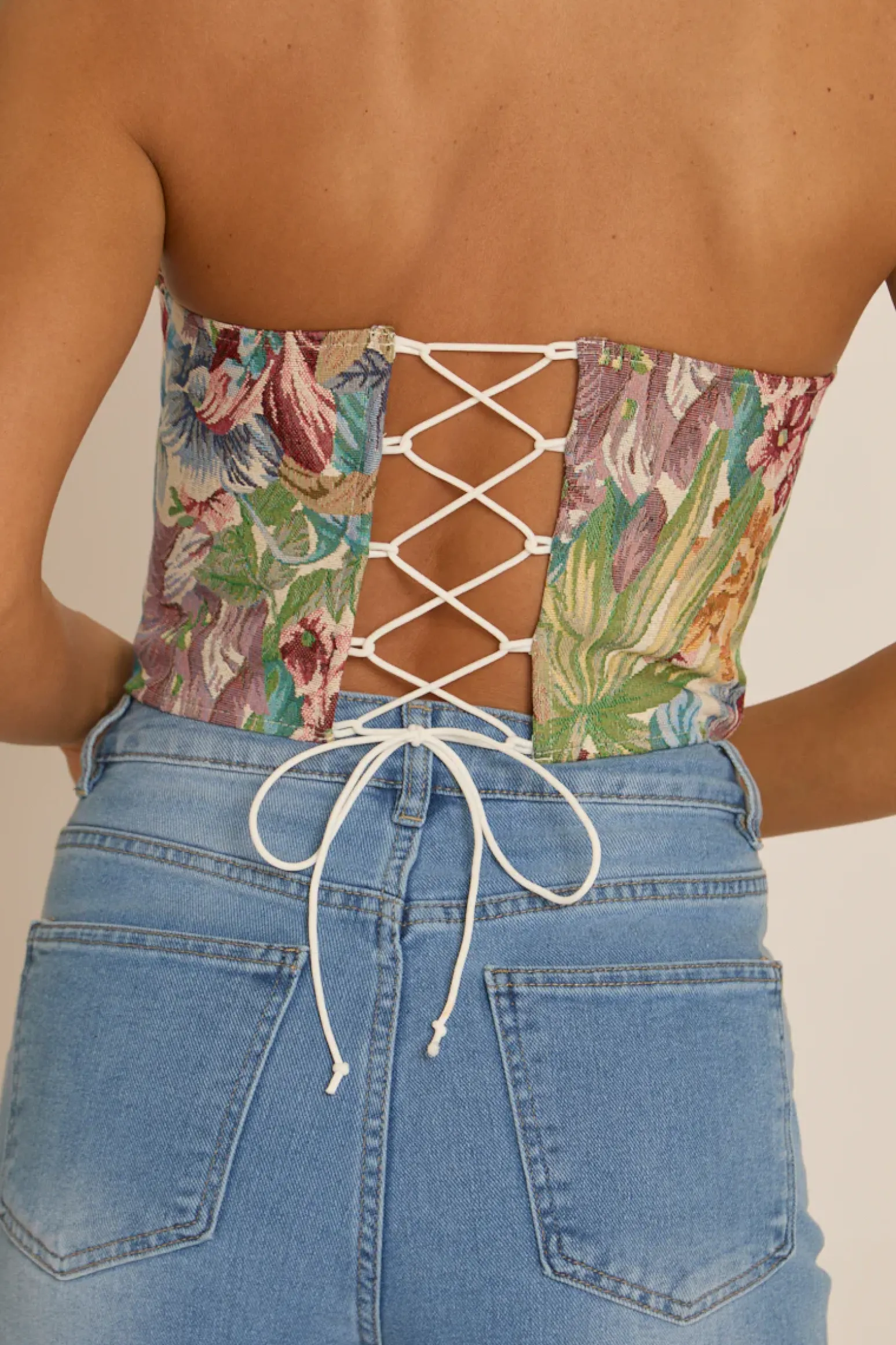 Rebellious Fashion Stone Floral Tapestry Corset Top - Fallon