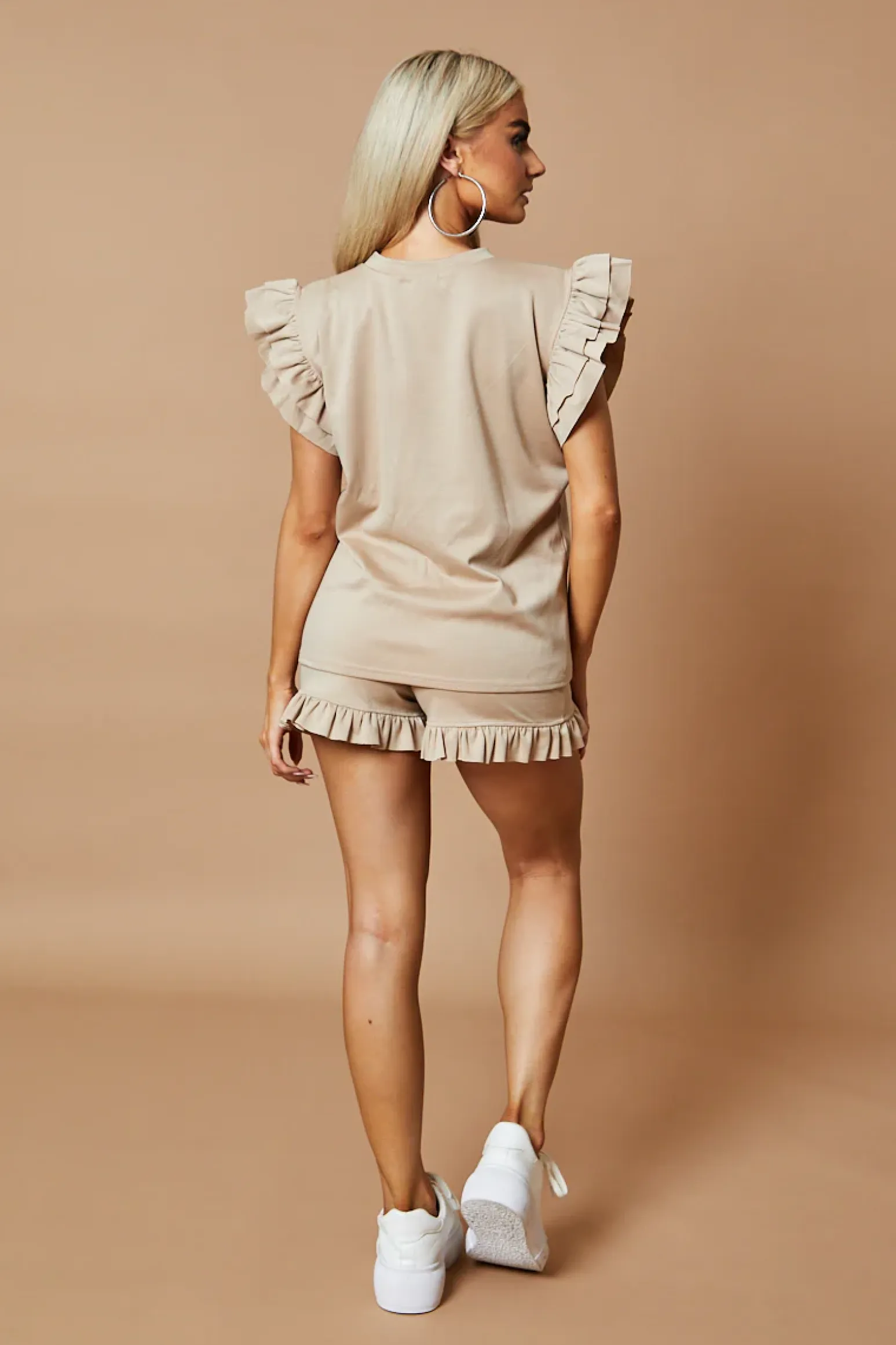 Rebellious Fashion Stone Frill Detail Top & Shorts Co-Ords Set - Keiko