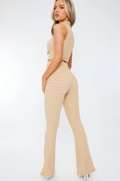Rebellious Fashion Stone High Neck Crop Top & Flare Pants Set - Dailyn