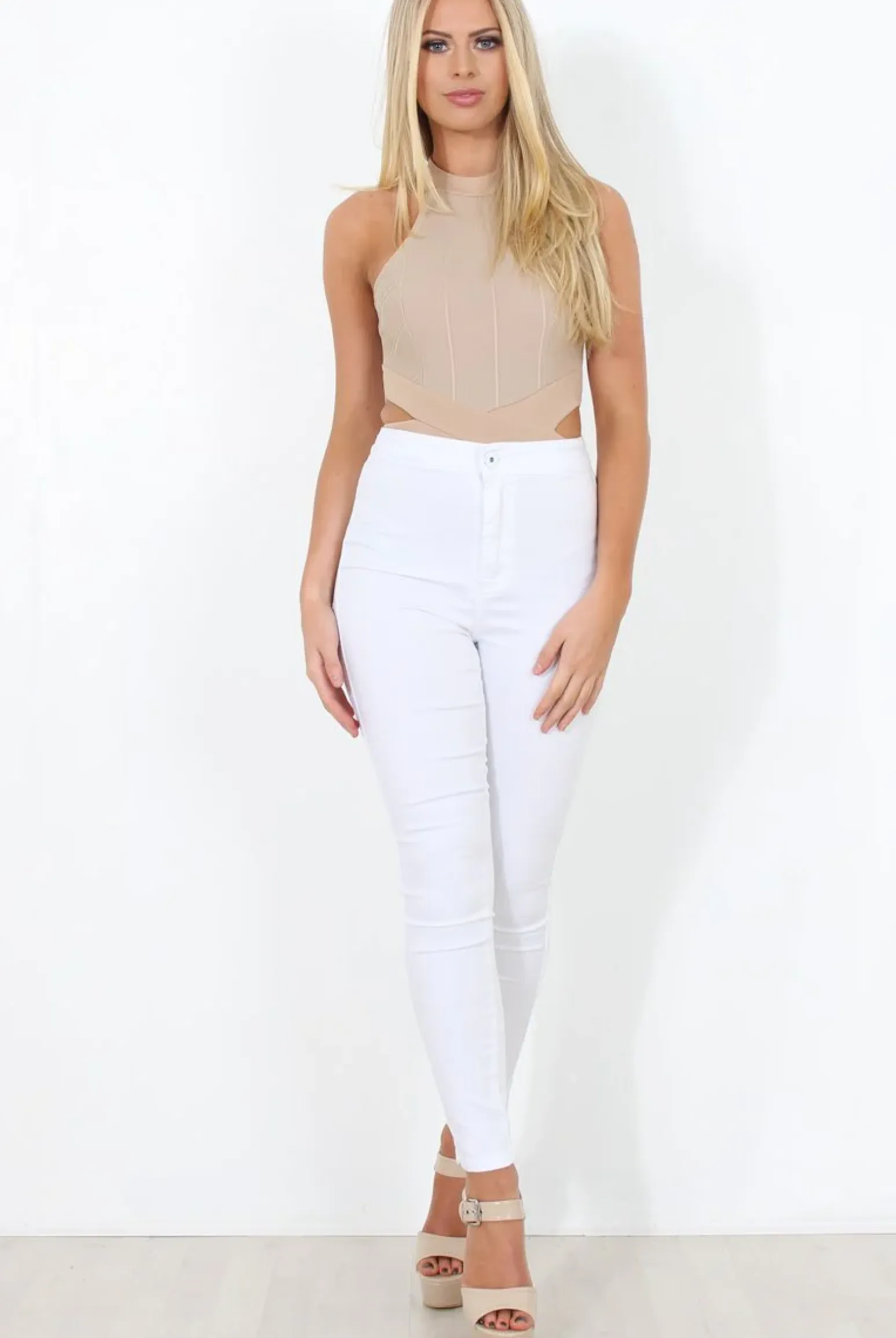 Rebellious Fashion Stone High Neck Cut Out Bodysuit - Shelby