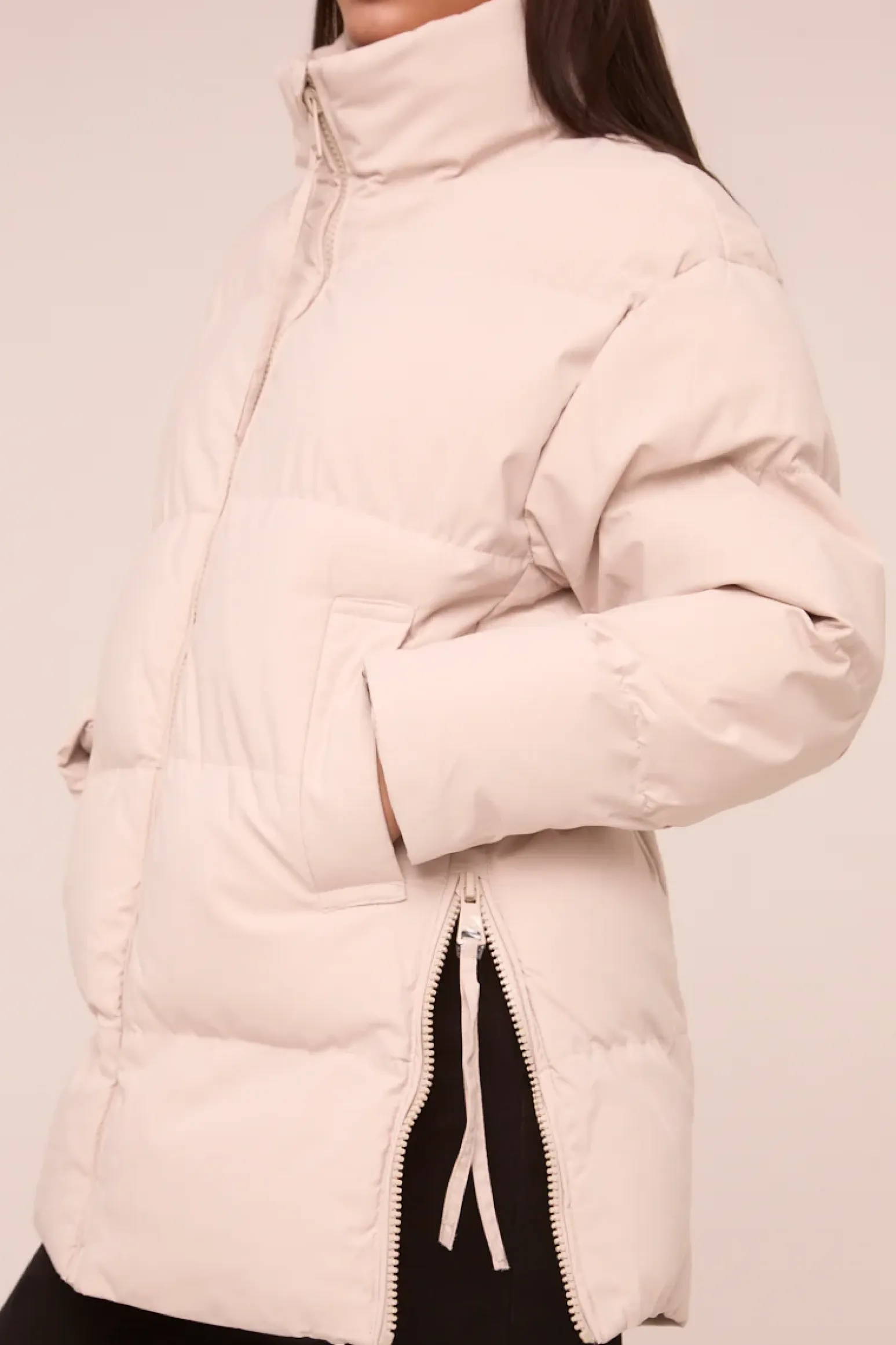 Rebellious Fashion Stone High Neck Zip Fastening Puffer Jacket - Camelia
