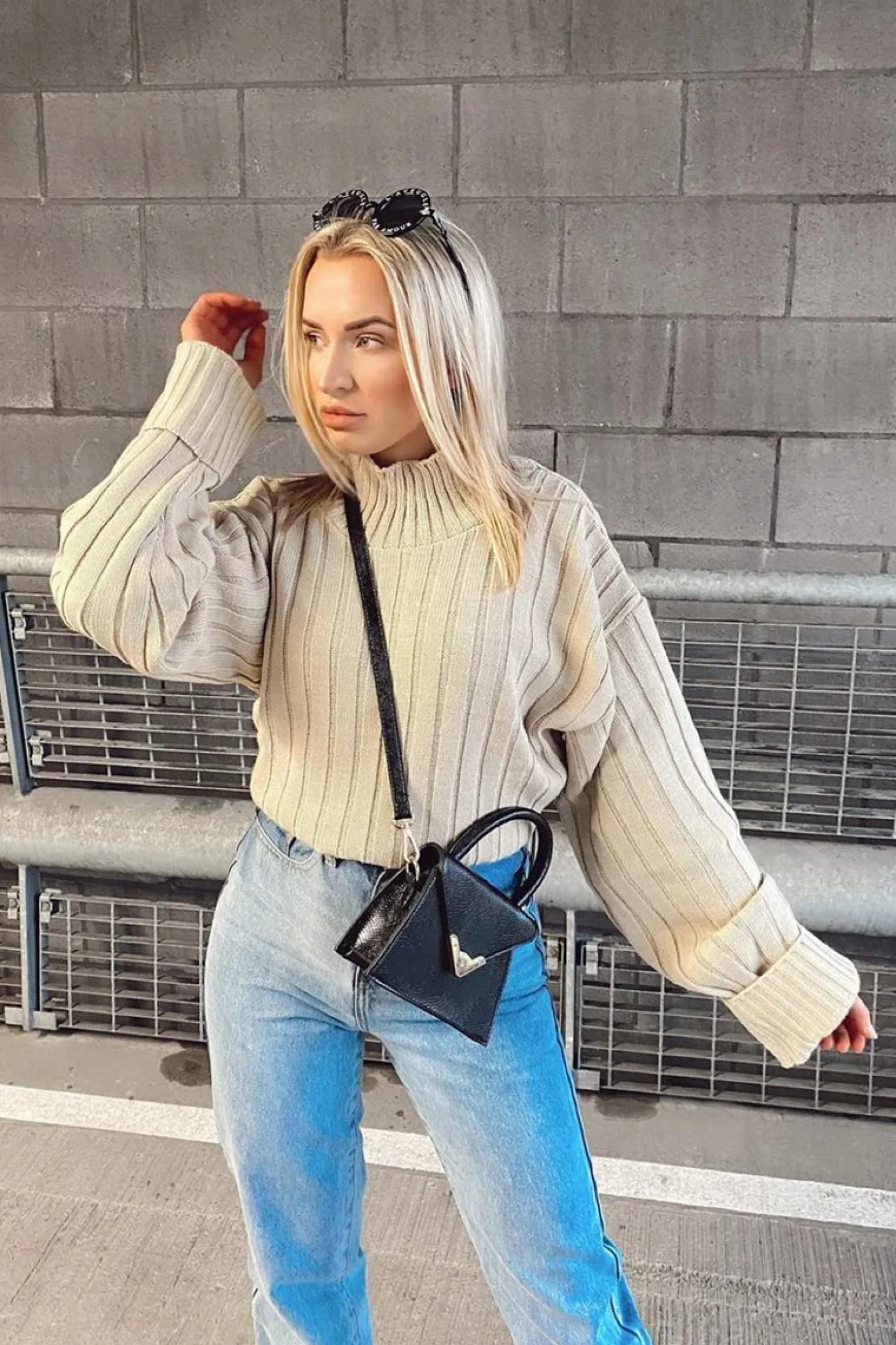 Rebellious Fashion Stone Knit High Neck Jumper - Jaelynn