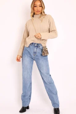 Rebellious Fashion Stone Knit High Neck Jumper - Jaelynn