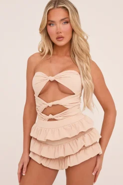 Rebellious Fashion Stone Knot Detail Bodysuit & Tiered Mini Skort Co-ord Set - Abigail