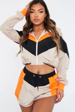 Rebellious Fashion Stone Orange Shell Hooded Jacket & Shorts - Jettie