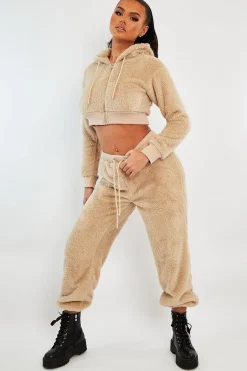 Rebellious Fashion Stone Oversized Teddy Joggers - Havana
