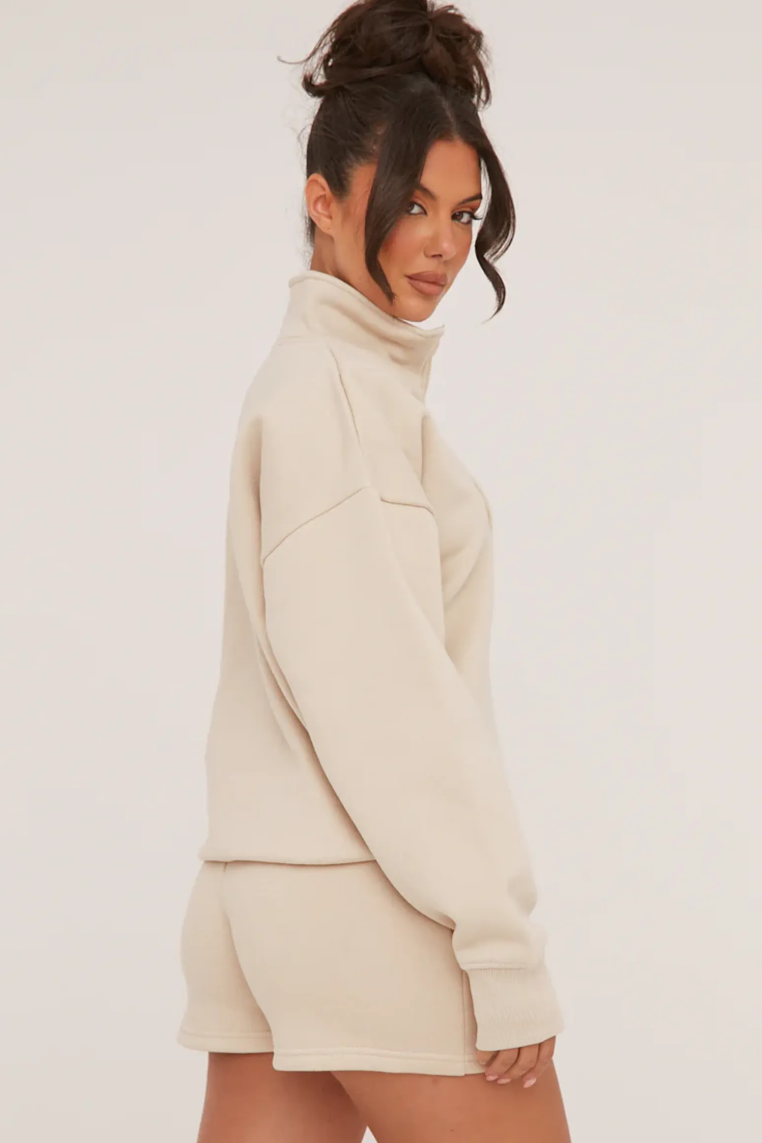 Rebellious Fashion Stone Oversized Zip Front Sweatshirt & Mini Shorts Co-ord Set - Adriana