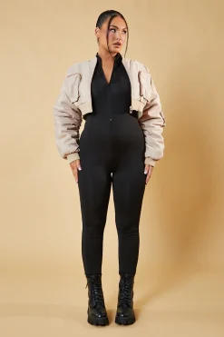 Rebellious Fashion Stone Pocket Detail Cropped Bomber Jacket - Reagan