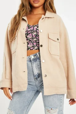 Rebellious Fashion Stone Pocket Oversized Brushed Shacket - Caley