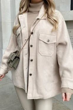 Rebellious Fashion Stone Pocket Oversized Brushed Shacket - Caley