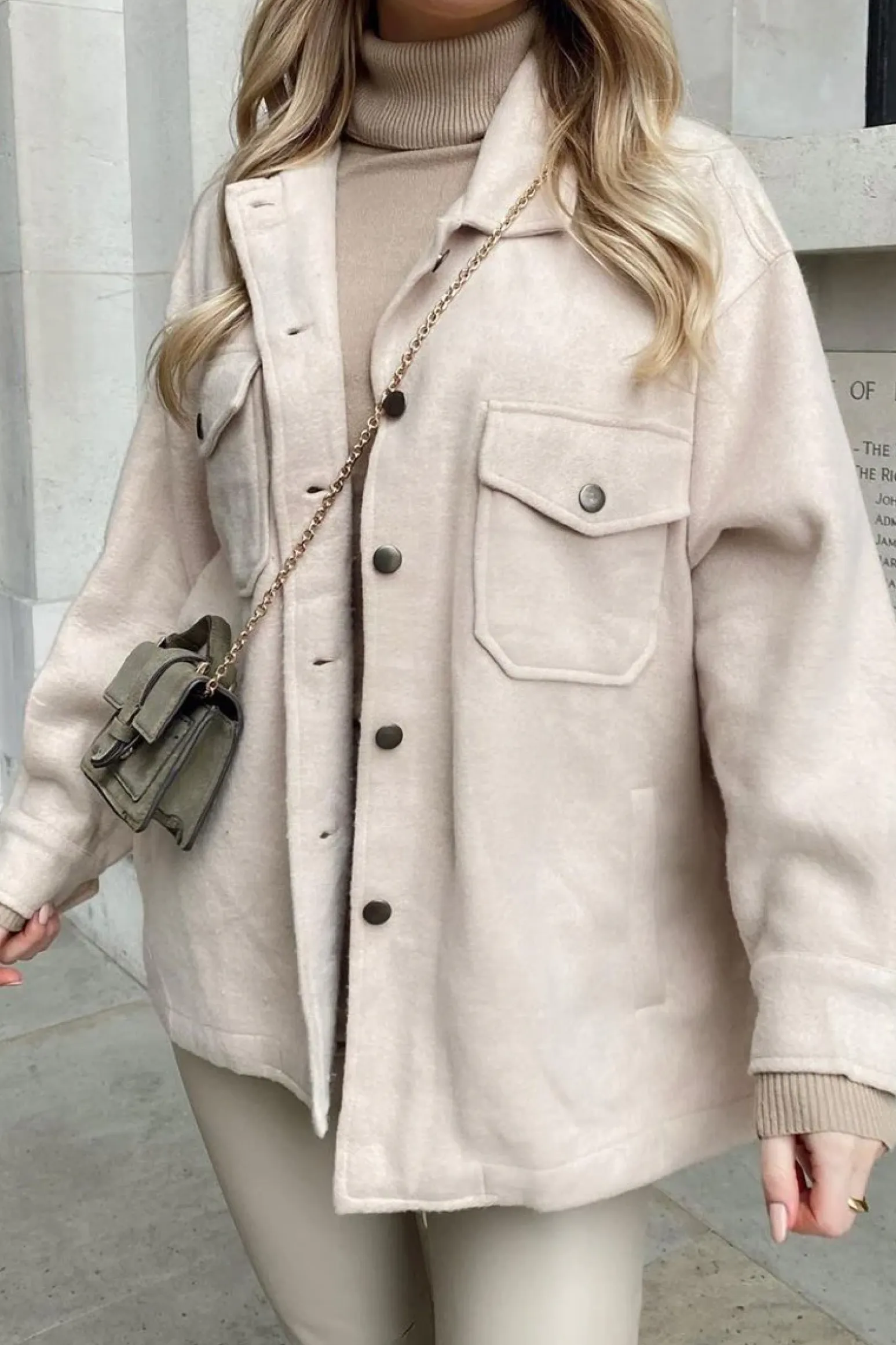 Rebellious Fashion Stone Pocket Oversized Brushed Shacket - Caley
