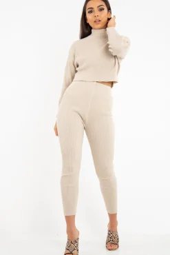 Rebellious Fashion Stone Rib Crop Jumper Loungewear Set - Ayriana