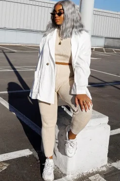 Rebellious Fashion Stone Rib Crop Jumper Loungewear Set - Ayriana