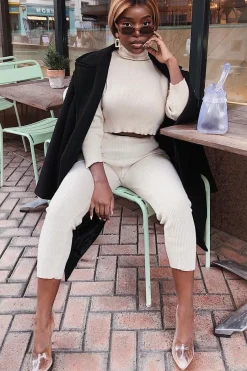 Rebellious Fashion Stone Rib Crop Jumper Loungewear Set - Ayriana