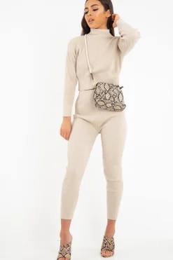Rebellious Fashion Stone Rib Crop Jumper Loungewear Set - Ayriana