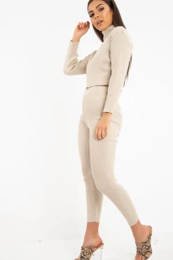 Rebellious Fashion Stone Rib Crop Jumper Loungewear Set - Ayriana