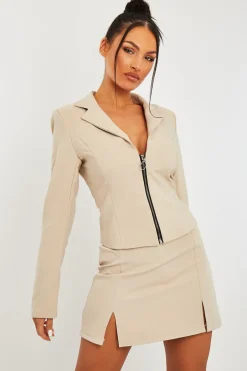 Rebellious Fashion Stone Ring Zip Front Blazer - Brooklyn