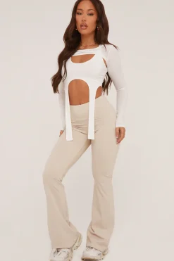 Rebellious Fashion Stone Ruched Back Flared Leg Trousers - Hazel