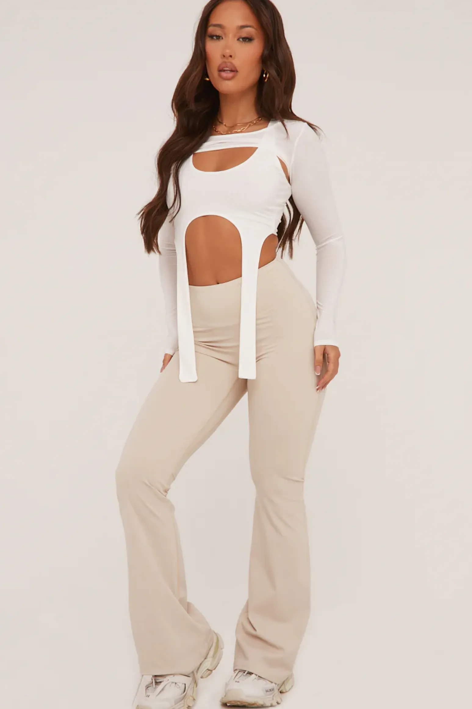 Rebellious Fashion Stone Ruched Back Flared Leg Trousers - Hazel