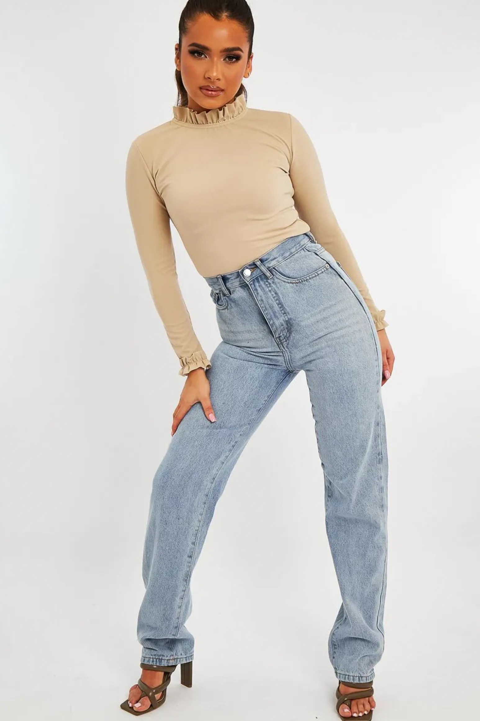 Rebellious Fashion Stone Ruffle Neck Bodysuit - Trudy