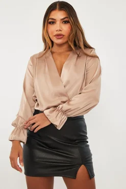 Rebellious Fashion Stone Satin Plunge Wrap Bodysuit - Penelopi