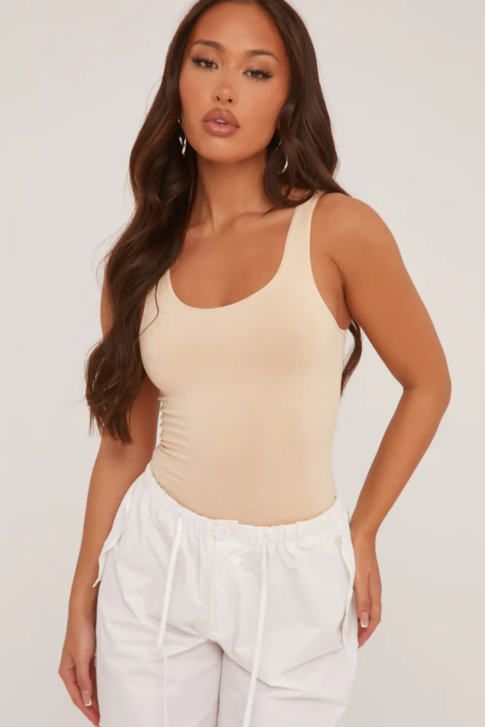 Rebellious Fashion Stone Scoop Neck Basic Bodysuit - Conie