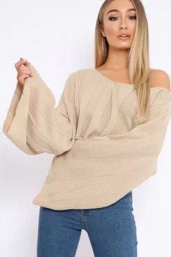 Rebellious Fashion Stone Striped Cropped Batwing Jumper - Karri