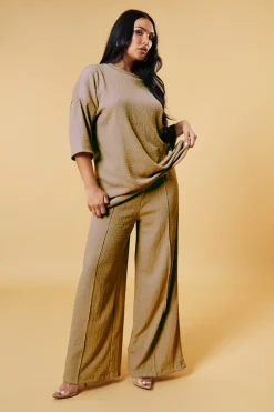 Rebellious Fashion Stone Textured Knit Trousers & Oversized Top Co-ord Set - Cecelia